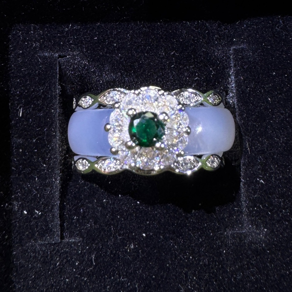 Lychee Jelly Chalcedony & CZ Halo Ring